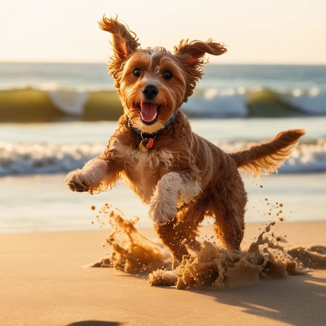 Pets nas praias de Florianópolis se divertindo na areia.